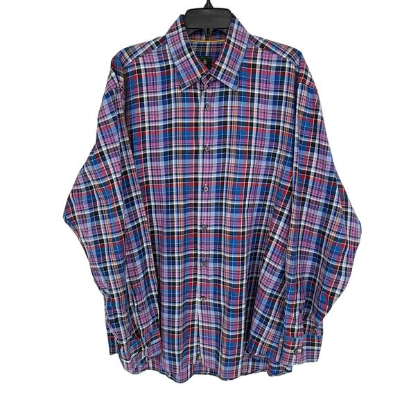 Robert Talbott Men's Casual Shirt Button Up Navy Blue Plaid Classic - Picture 1 of 8